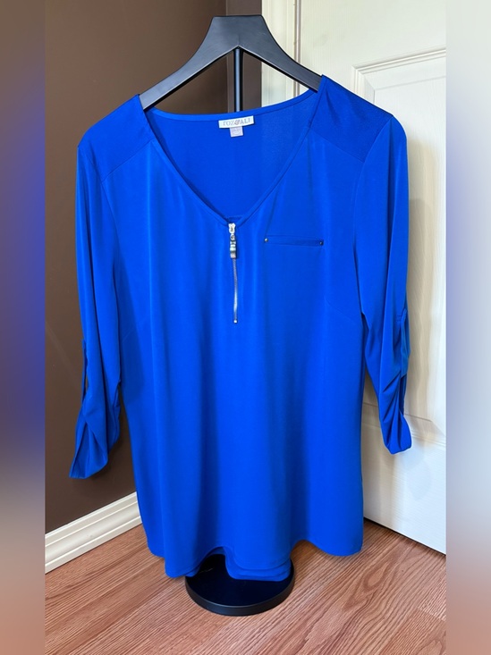 Roz & Ali Tops - Roz & Ali Royal Blue V-Neck Zip Front Tunic